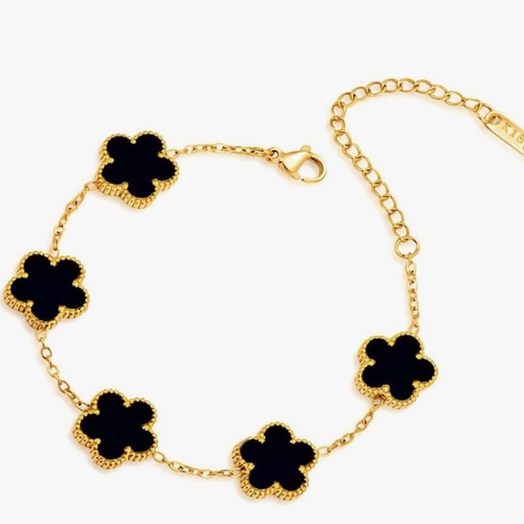 18k gold plated 5 motifs black flower clover bracelet luxury look - Picture 1 of 4
